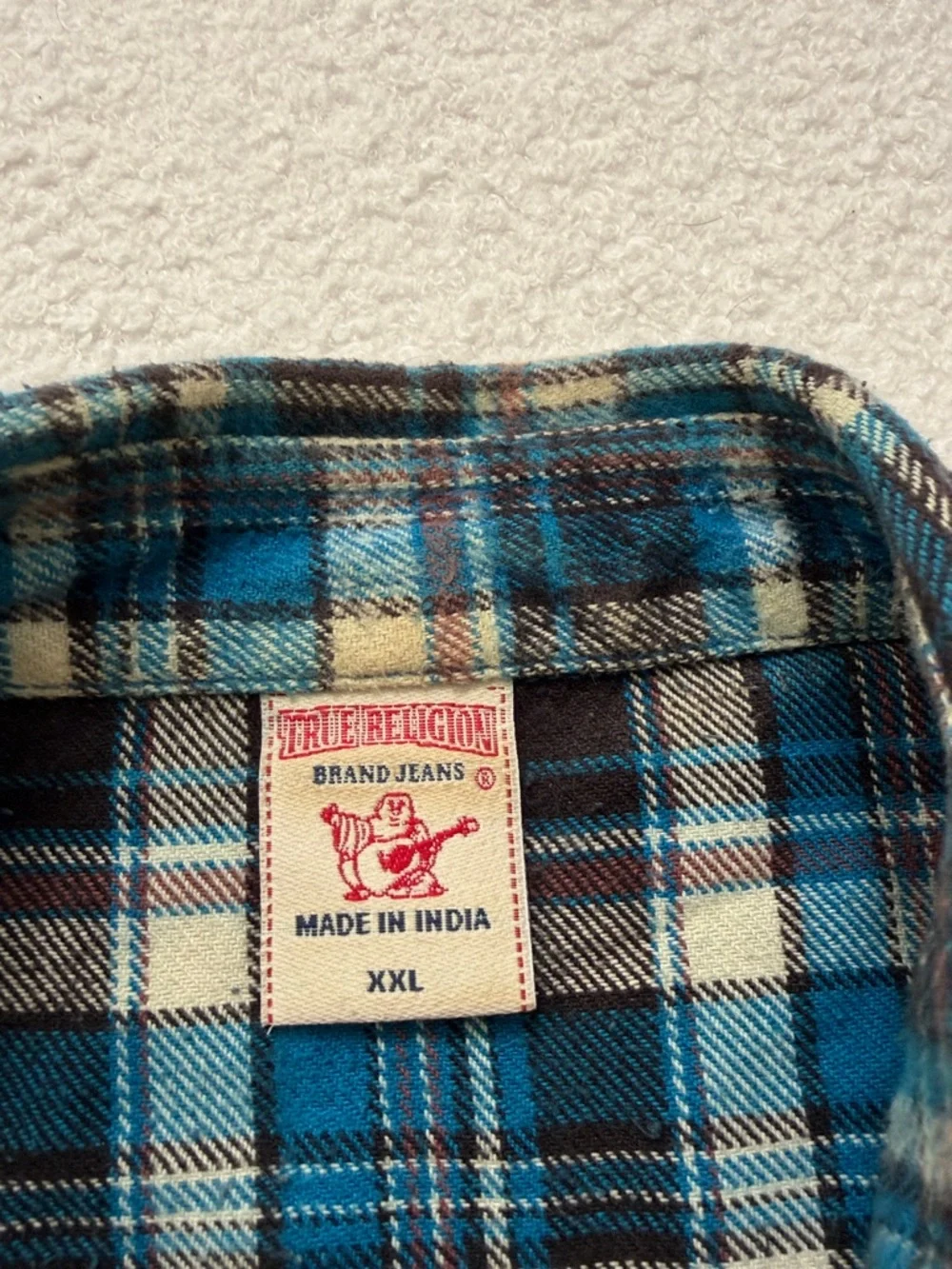 Vintage true religion men’s Classic Blue Plaid Men's Flannel Shirt XXL